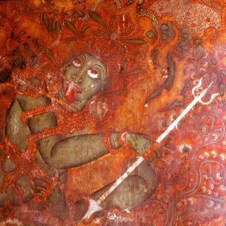 A scene from a wall painting in the Rajahs palace, Cochin, which illustrates scenes from the Ramayana