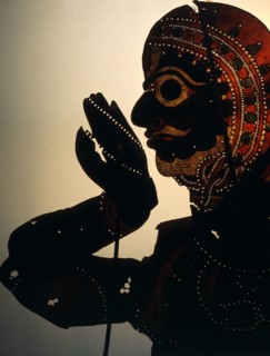 A shadow puppet of painted leather