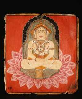 Votive painting depicting a Jina seated on an elaborate throne