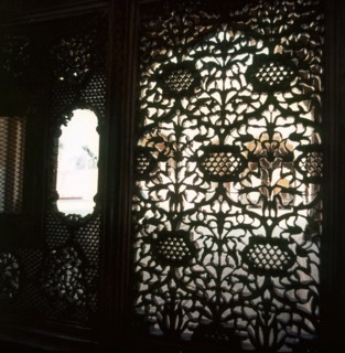 An intricately carved screen in the Red Fort, Delhi