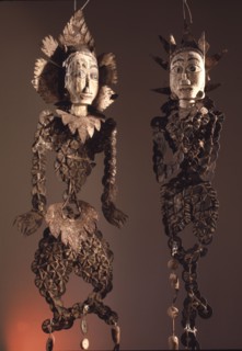 Figures known as Pratima or arca lingga, made of gold, or in this example, old coins, are kept in temples and, during festivals animated by the spirits