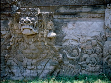 Stone relief on a temple wall at Sangsit, Buleleng