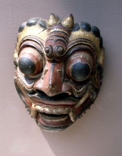 A mask representing a demon, used in wayang wong performances of the Hindu epics, especially the Ramayana