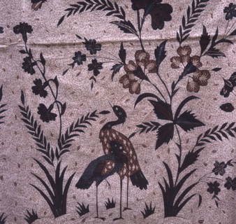 A batik kain (long cloth usually worn as a wrapper) with a design of herons and flowers that combines European and Chinese influences