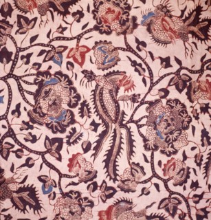 A batik sarong with alas alasan design incorporating flowers and birds