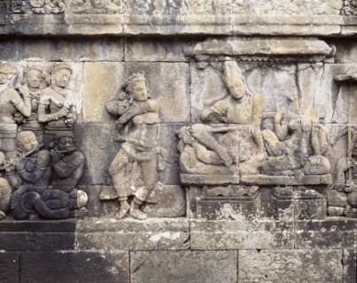The reliefs on the terraces of Borobudur depict scenes from the life of the Buddha
