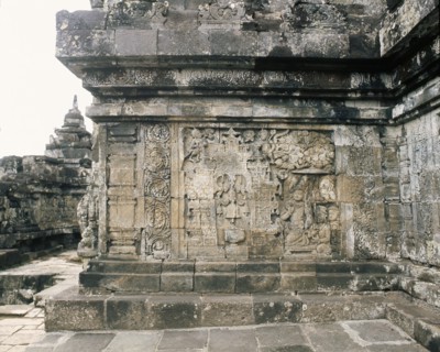 The reliefs on the terraces of Borobudur depict scenes from the life of the Buddha