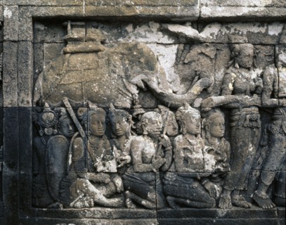 The reliefs on the terraces of Borobudur depict scenes from the life of the Buddha