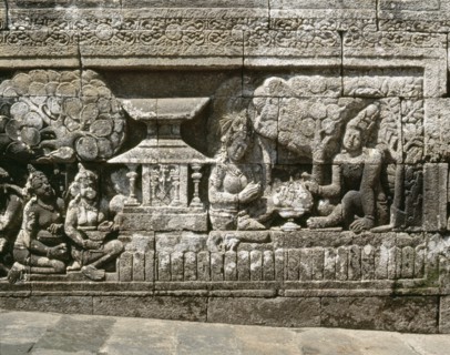 The reliefs on the terraces of Borobudur depict scenes from the life of the Buddha
