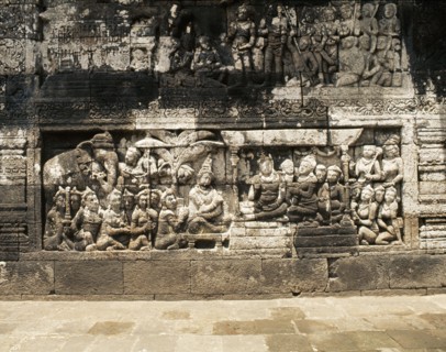 The reliefs on the terraces of Borobudur depict scenes from the life of the Buddha