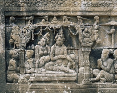 The reliefs on the terraces of Borobudur depict scenes from the life of the Buddha
