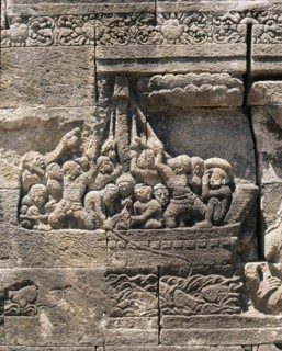 The reliefs on the terraces of Borobudur depict scenes from the life of the Buddha