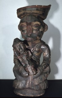 Carved and painted figure of the river goddess Balam, who rescues the wandering souls of sick people and returns them to their bodies