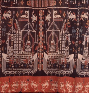 An Eastern Sumba noblemans mantle, hinggi, decorated by warp ikat, dying the threads prior to weaving