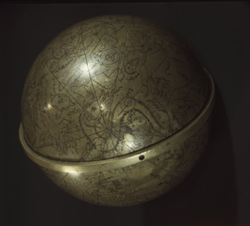 Bronze celestial sphere engraved with constellations and with stars inlaid in silver