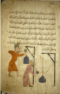 Page from a manuscript depicting use of scales