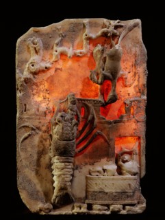 Relief carving of a lobster combined with a typical sacred landscape showing the wall of a shrine, possibly to the god Priapus