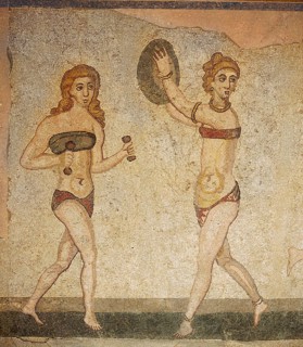 Detail of the Ten Girls Mosaic depicting women athletes