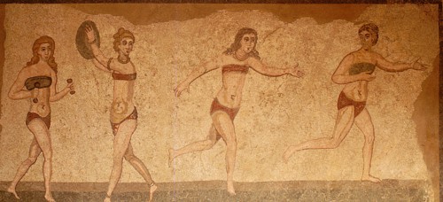 Detail of the Ten Girls Mosaic depicting women athletes