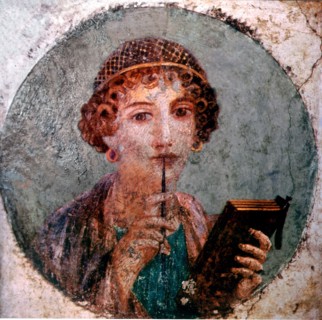 Portrait of a girl, previously thought to represent Sappho the ancient Greek poetess, with tablets and pen