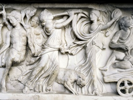 Sarcophagus lavishly decorated with depiction of Dionysiac Procession