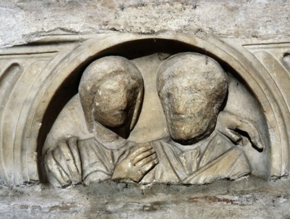 An unfinished relief on a sarcophagus from S