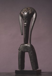 Heddle pulley used to support the cord to the foot pedals which alternate the heddles on the narrow strip loom typical of West African mens weaving