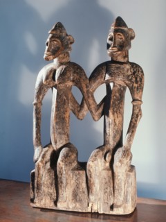 An unusual single carving depicting a primordial couple, founders of a Senufo lineage