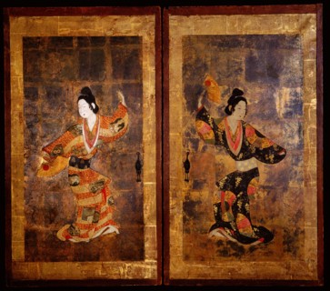 A pair of sliding doors with their original wood frames