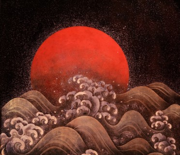Lacquer screen with sun and sea design (detail)