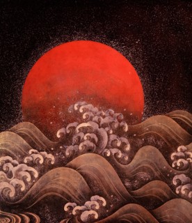 Lacquer screen with sun and sea design (detail)