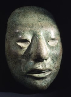 Jade portrait head inscribed with glyphs on reverse