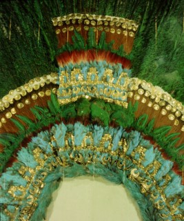 A detail of the gold and featherwork headdress given by Montezuma to Cortes as a gift for his sovereign