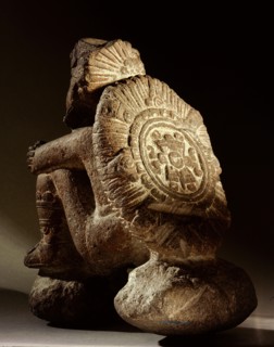 Tonatiuh, the sun god, with a symbol representing an earthquake on his back