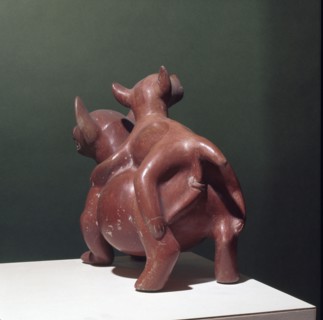 Colima pottery figure of a pair of dogs copulating
