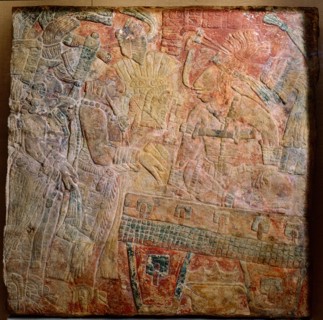 Lintel decorated in relief with an enthroned ruler