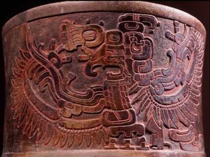 Tripod vase probably depicting the bird deity Vucub Caquix, or Seven Parrot (or Macaw)