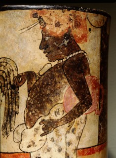 Cylindrical polychrome vessel with Palace Scene