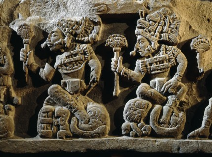 Sculpted bench panel from Temple 11 at Copan