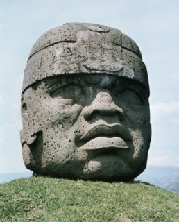 Massive stone head, possibly representing a planetary deity oran individual ruler, possibly deified and worshipped as ancestor