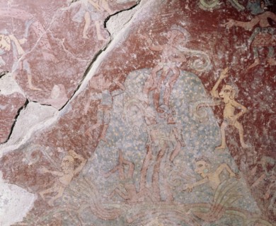Partly reconstucted wall painting at Tepantitla