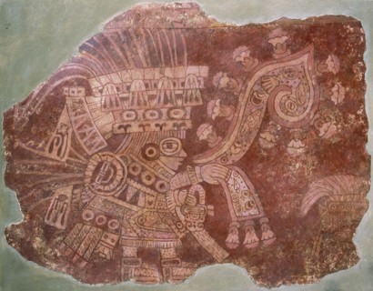 Fragment of wall painting from Teotihuacan, depicting a dignitary in elaborate costume and headdress