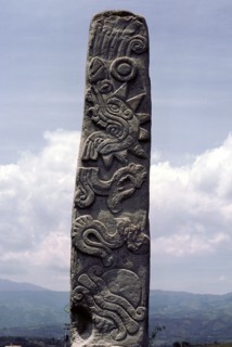 Stele carved with symbols of a sacrificial heart and Earth Monster