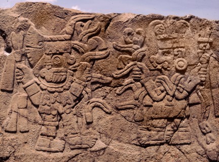 Relief showing Tlaloc, the rain god bringing blessings to the maize goddess