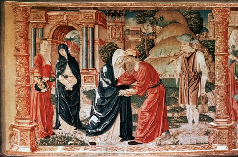 Detail from the tapestry The Meeting of Joachim and Anna, the Birth of Mary and the Presentation in the Temple from the series of The Story of the Virgin Mary