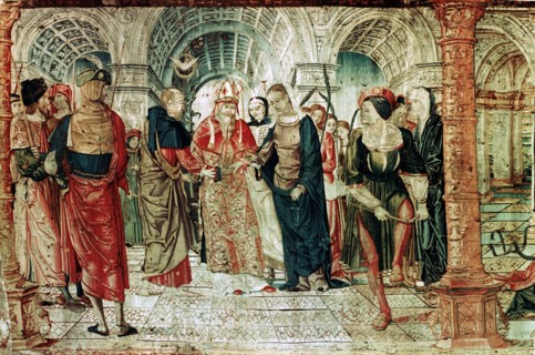 Detail from the tapestry The Betrothal of Mary and Joseph, the Annunciation and the Visitation from the series of The Story of the Virgin Mary