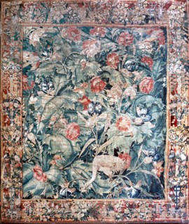 Tapestry with bird in exotic foliage