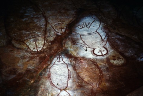 Aboriginal painting on a cave ceiling of a Wandjina