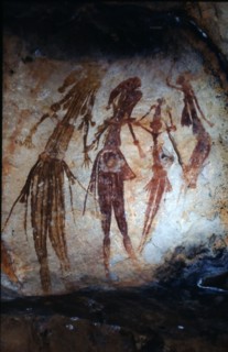 Aboriginal rock painting of a group of Bradshaw figures
