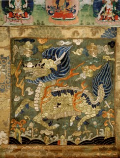 Ming dynasty embroidered silk court officials rank badge depicting a Chi lin unicorn